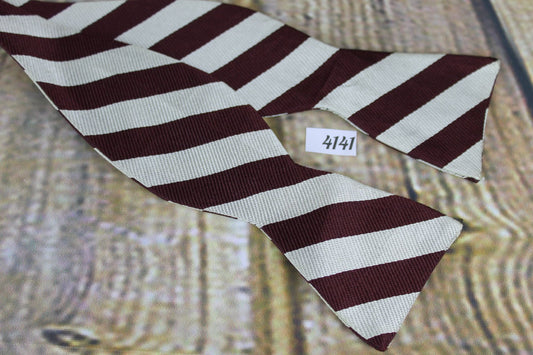 Vintage Raleighs All Silk Self Tie Straight End Thistle Bow Tie Burgundy Ivory Striped
