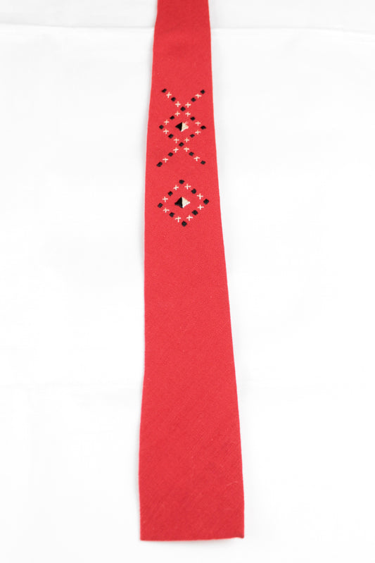 Vintage Red Black White Detail Straight Narrow Skinny Tie 1960s/70s