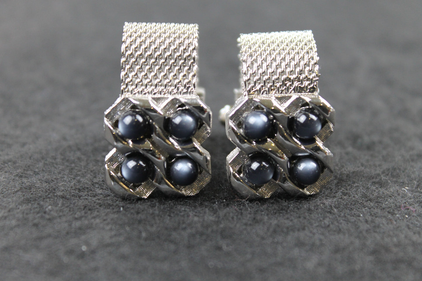 Vintage Grey Faux Pearl Wrap Around Silver Metal Cufflinks