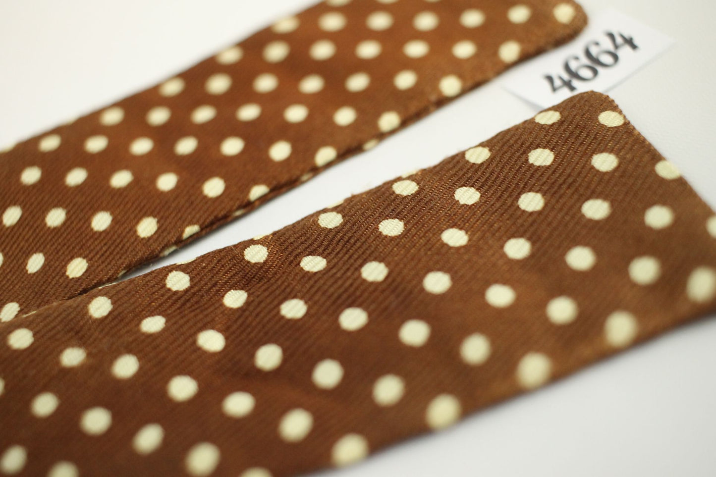 Vintage Self Tie Straight End Brown Ivory Polka Dot Skinny Bow Tie