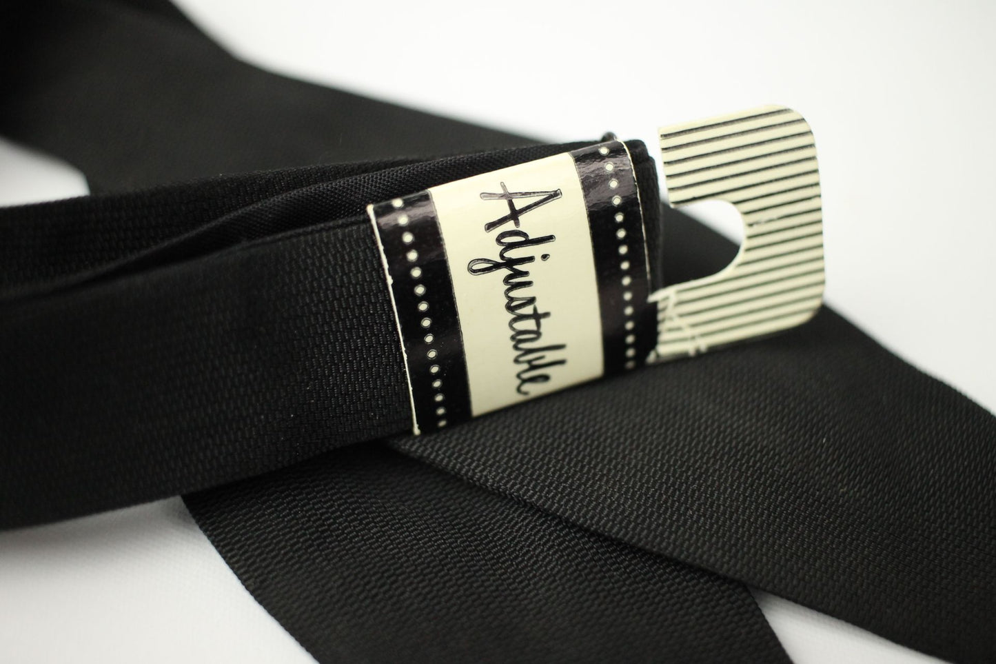 Vintage Dead Stock Black Made in USA Self Tie Square End Narrow Thistle Bow Tie Adjustable