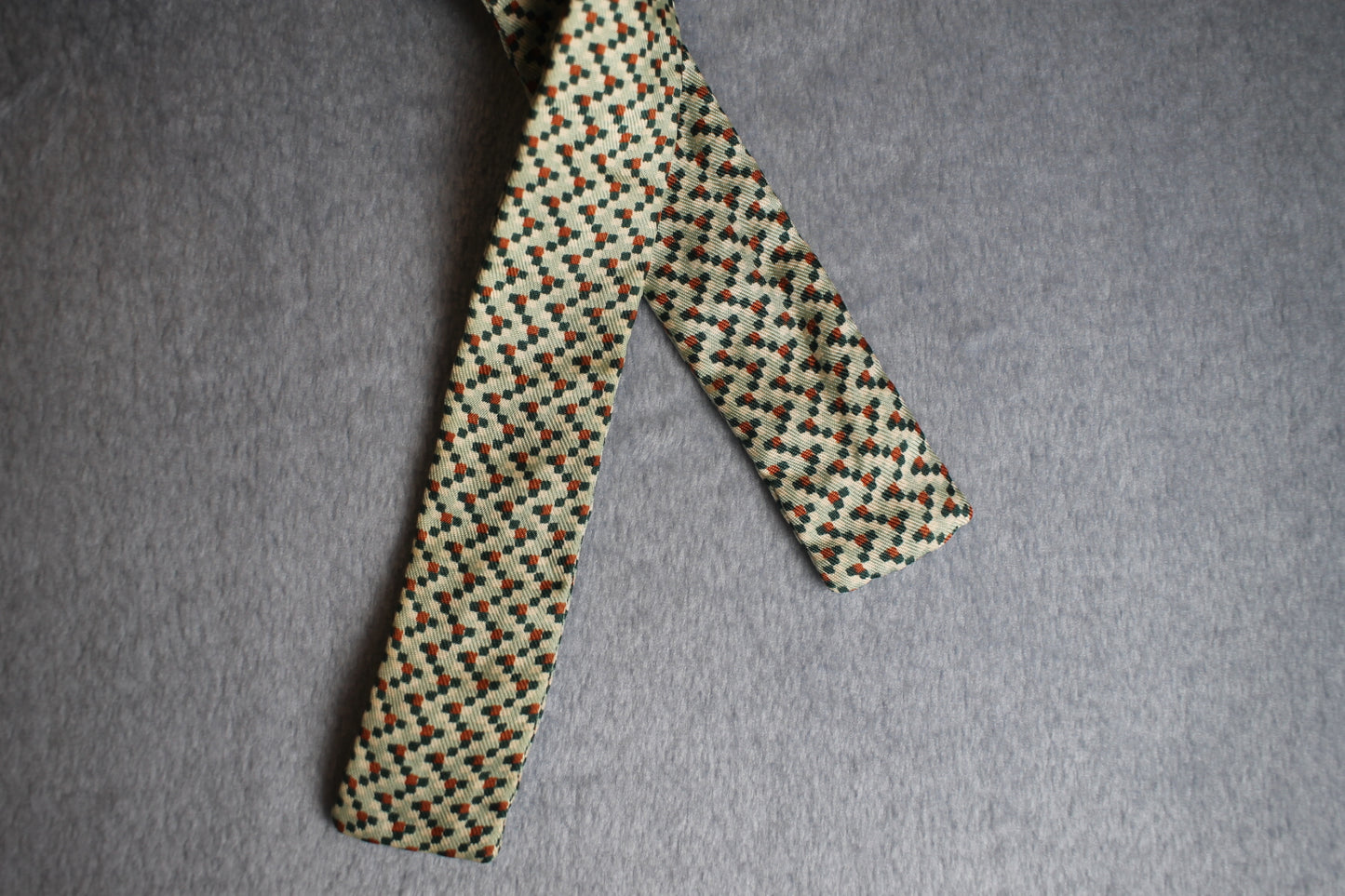 Vintage Bows by Hut self tie straight end all silk light green brown cream pattern bow tie adjustable