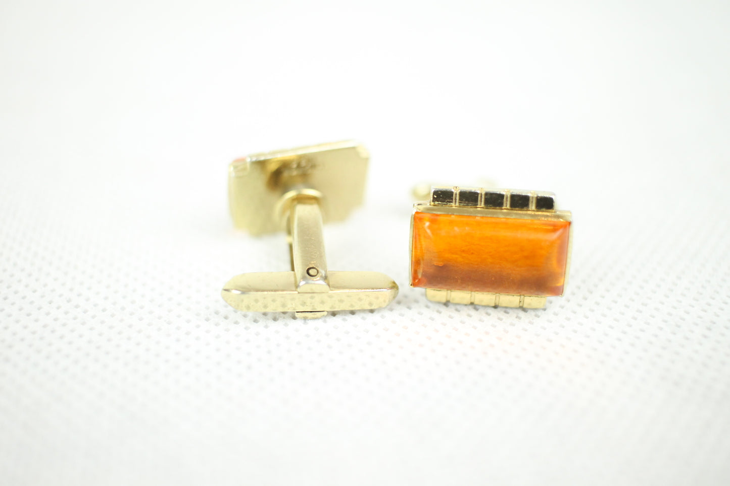 Vintage Hickok Amber Lucite Gold Metal Push Through Cuff Links