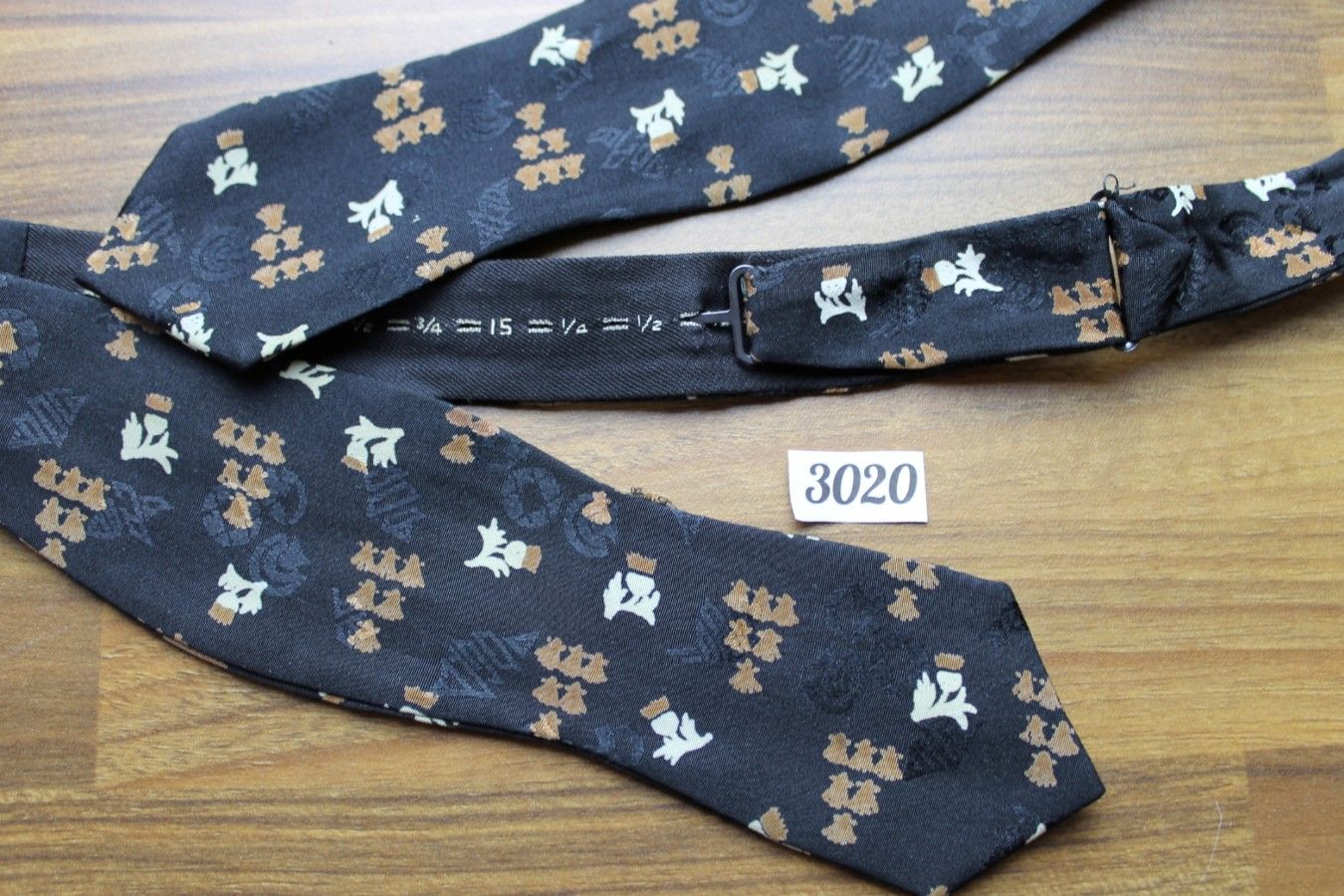 Vintage Brown Cream Black Jacquard Self Tie Arrow End Bow Tie
