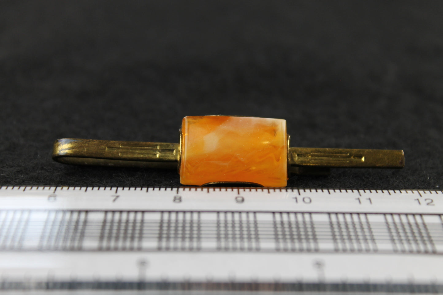 Vintage Amber Lucite Stone Cufflinks and Tie Clip Set