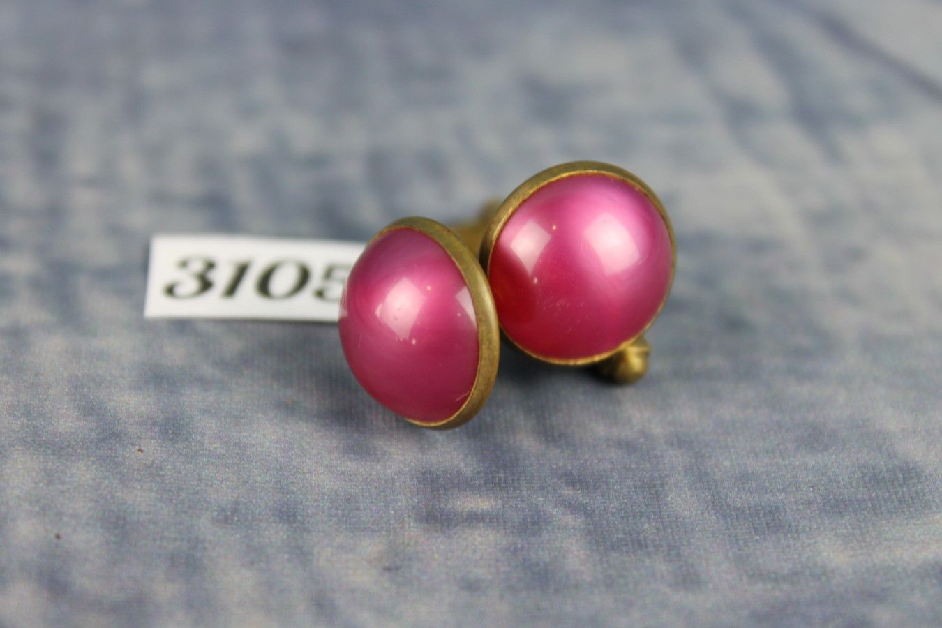 Vintage Gold Metal Pearly Pink Lucite Cabochon Cufflinks