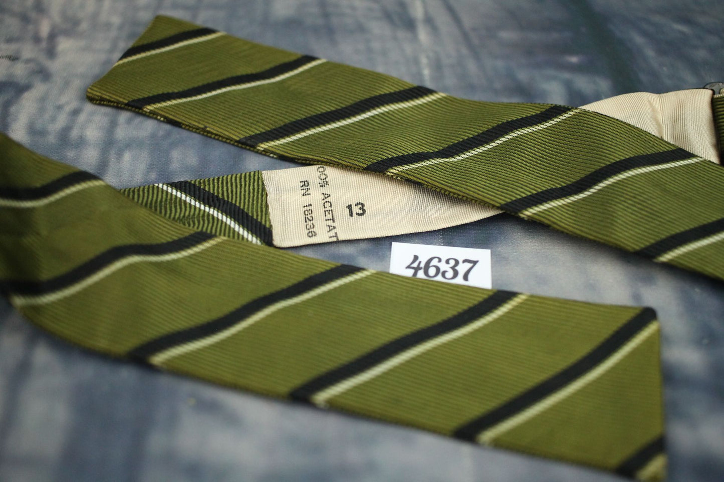 Vintage Self Tie Straight End Skinny Bow Tie Olive Black Narrow Striped