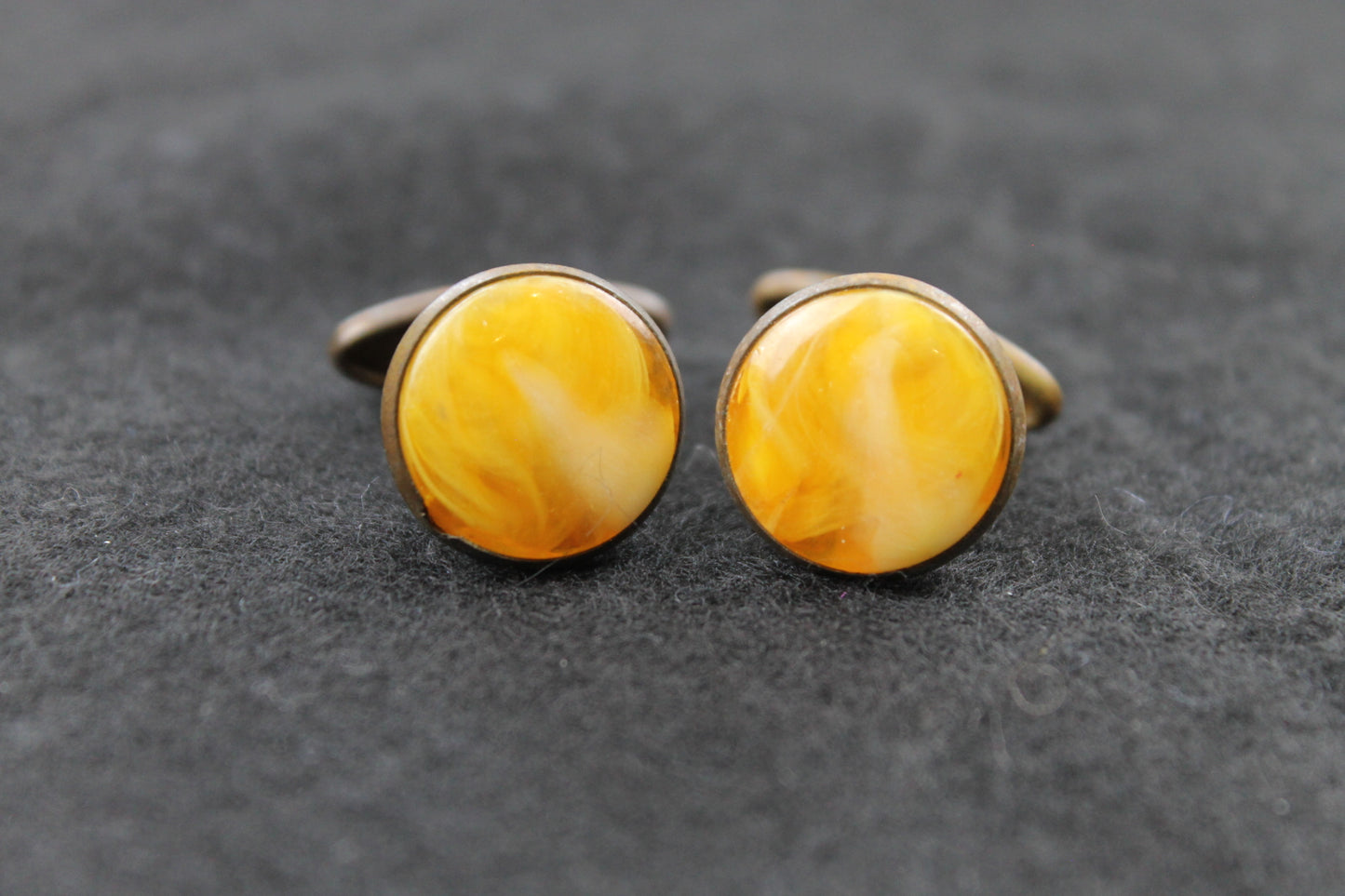 Vintage Round Citrine Stone Inset Cufflinks