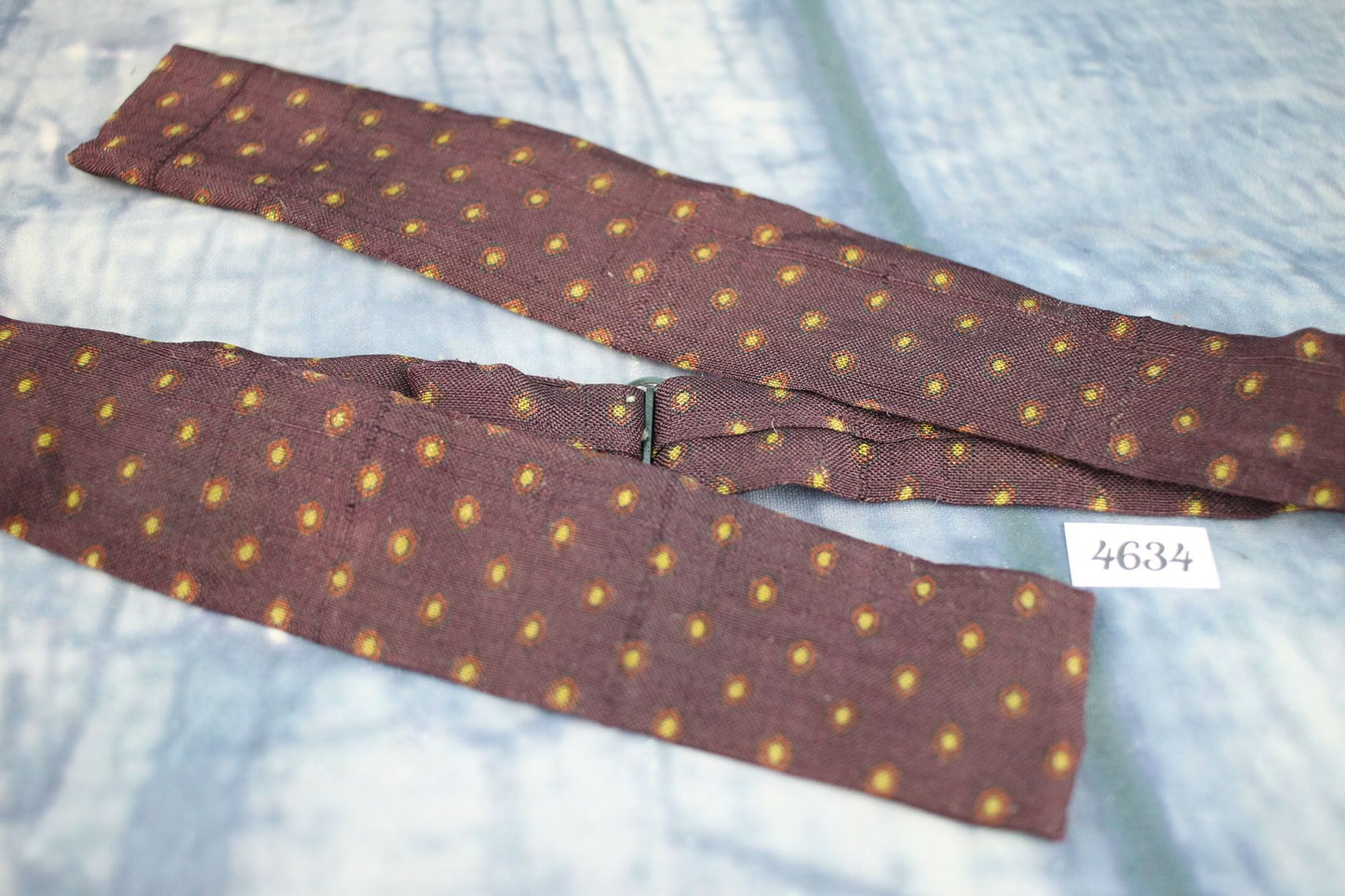 Vintage Self Tie Straight End Bow Tie Brown Gold Red Spots