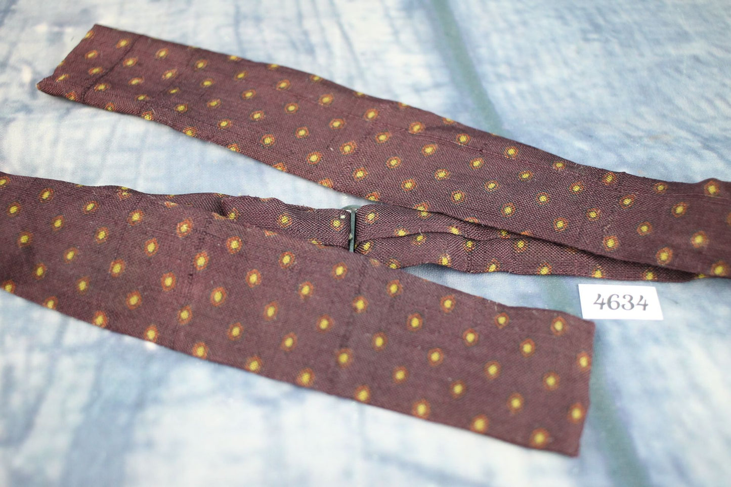 Vintage Self Tie Straight End Bow Tie Brown Gold Red Spots