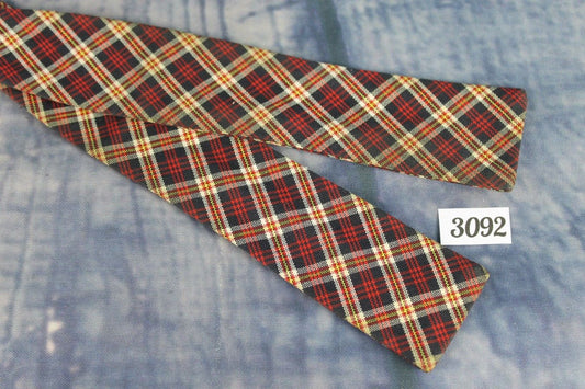 Vintage 100% Silk Self Tie Straight End Bow Tie Plaid Tartan