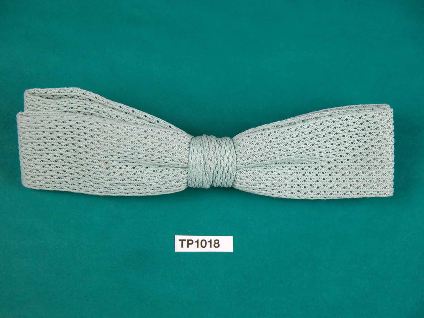 Vintage pale green open weave fabric square end clip on bow tie