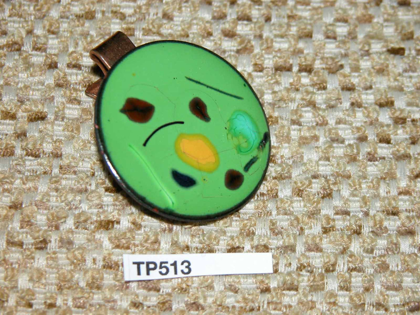 Vintage Gold Metal Large Round Green Hand Enamelled Tie Clip