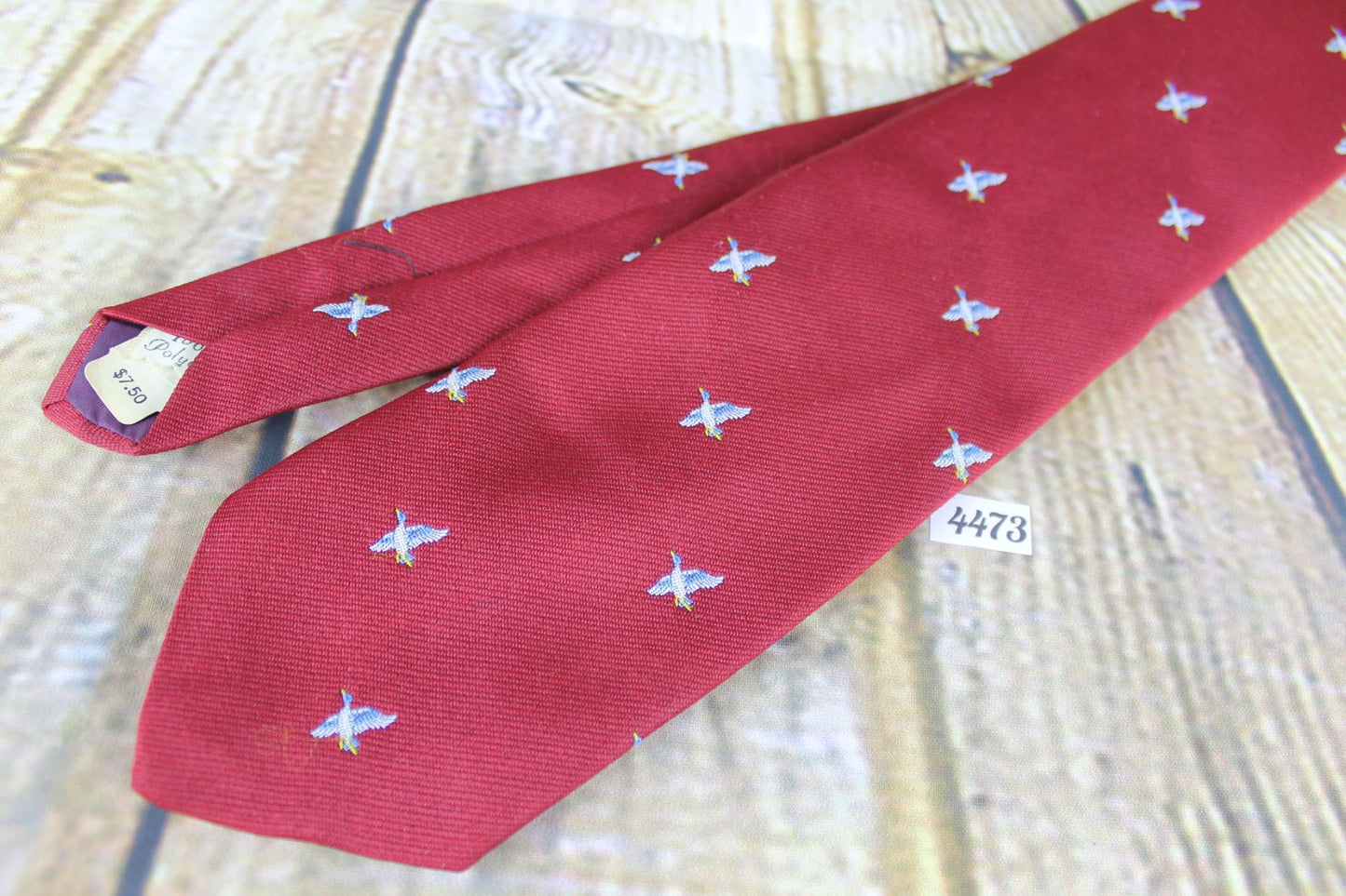 Vintage Smith & Welton burgundy duck hunting shooting design skinny tie 1960s
