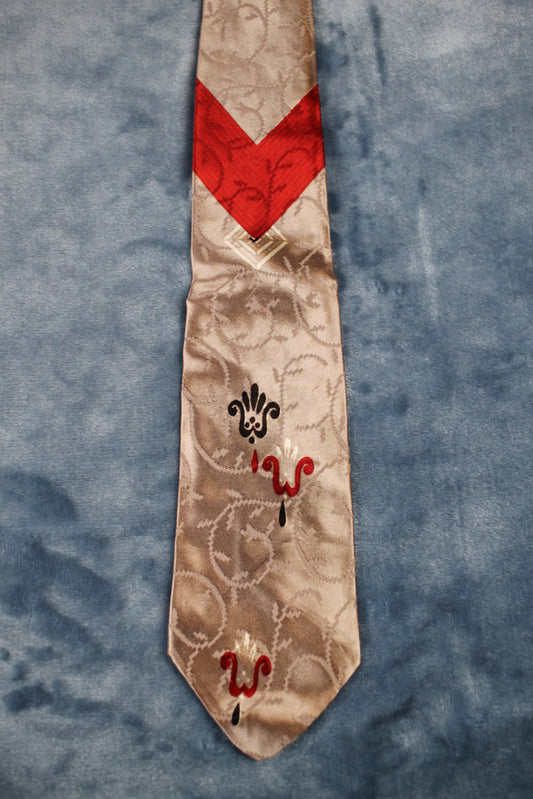 Vintage 1940s/50s silver grey red pattern tie