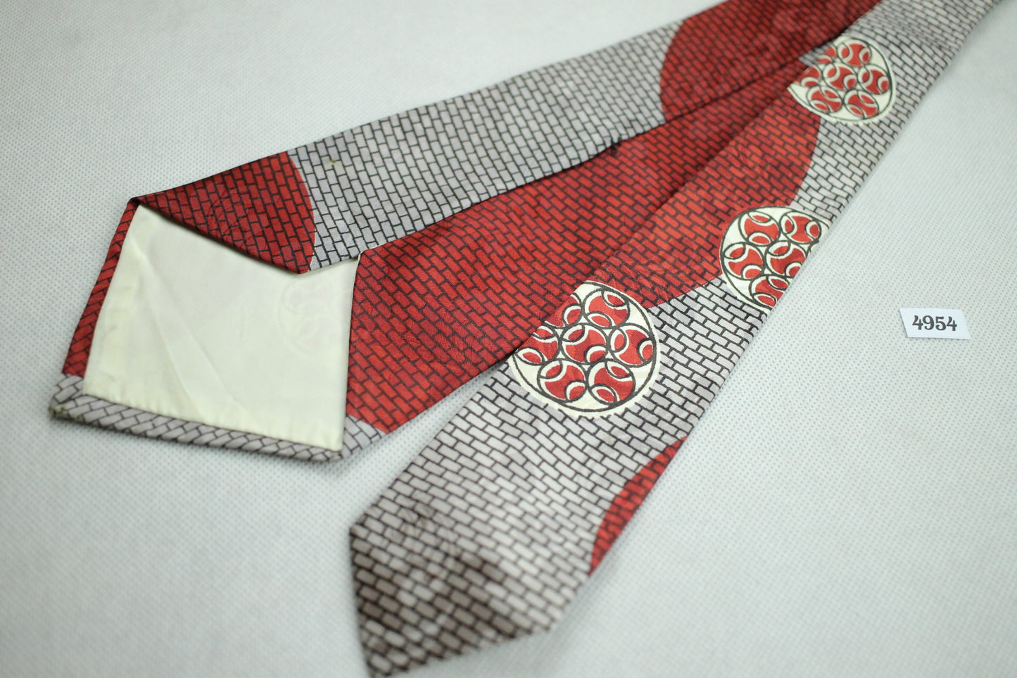 Vintage Helmsley King Swing Tie 1940s/50s Jacquard Red Grey