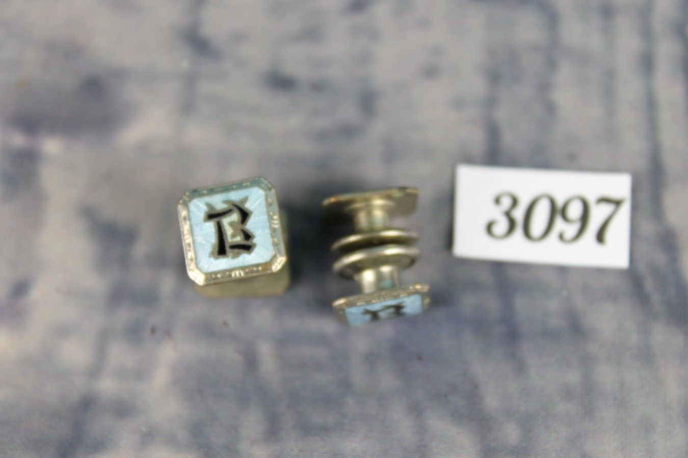 Vintage Silver Metal Double Sided Pop Fastener Enamel "B" Initial Decorative Cufflinks