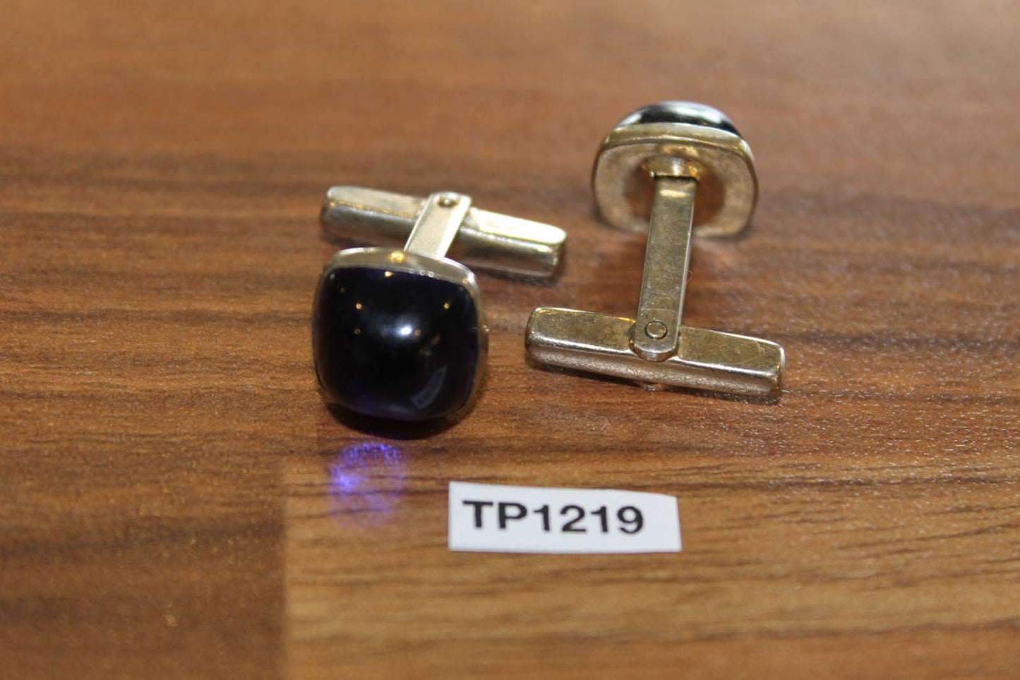 Vintage gold metal blue lucite gems cuff links