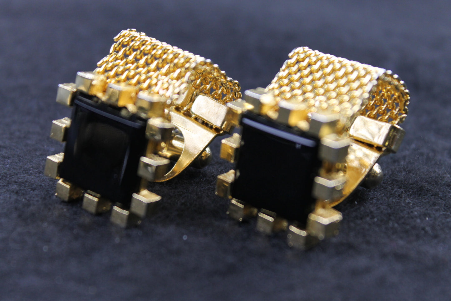 Vintage Square Black Stone Castellated Wrap Around Cufflinks