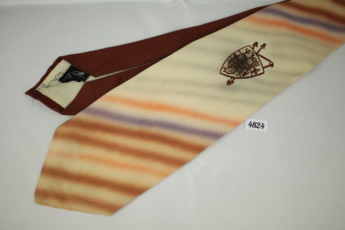 Vintage 1940s/50s Louvre Cravat Hand Painted Peach Tones Blurred Stripes Swing Tie