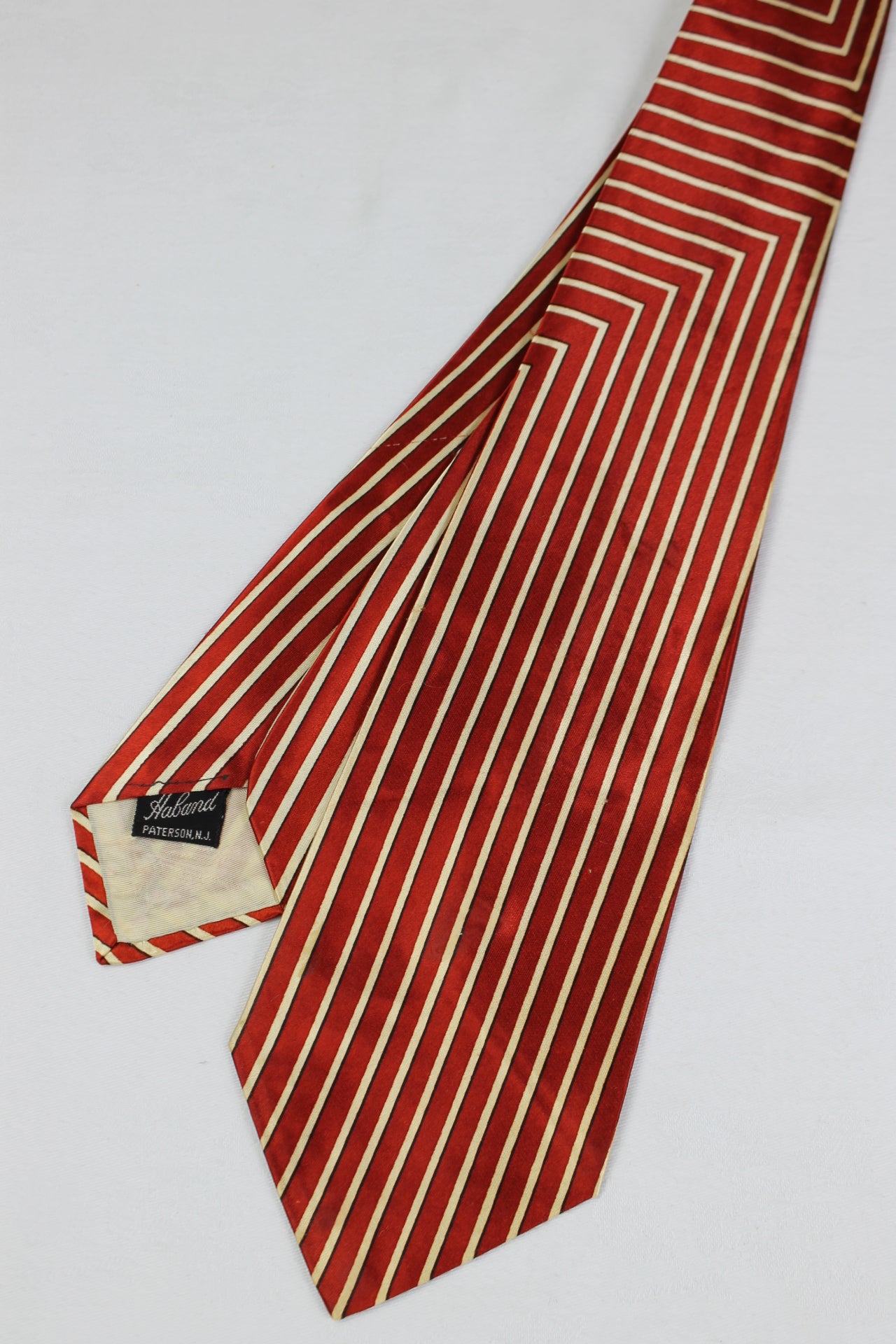 Vintage Haband Red Striped Jacquard Bitmap Tree Swing Tie 1940s/50s