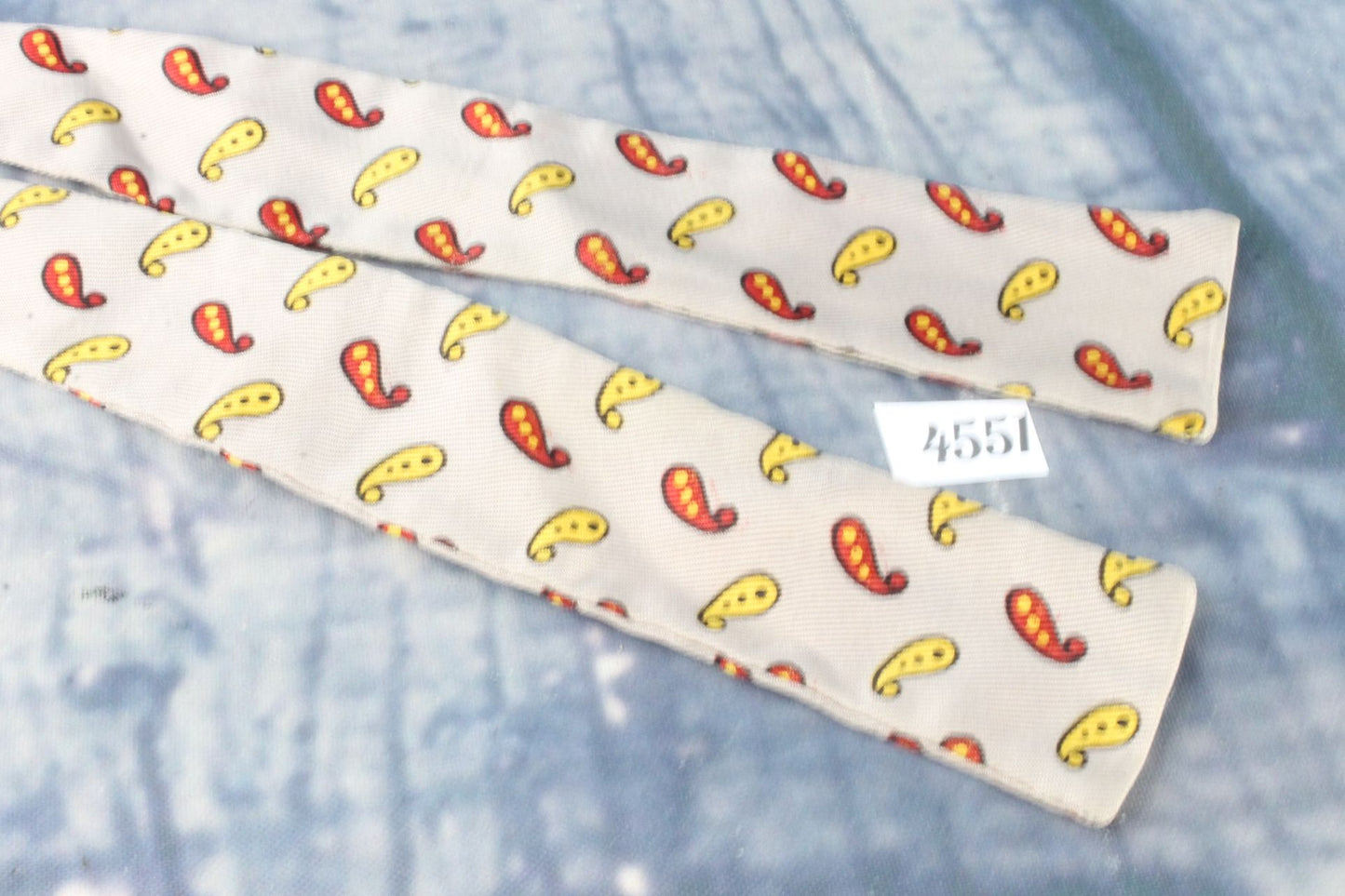 Superb Vintage Taupe Red Gold Paisley Pattern Self Tie Square End Paddle Bow Tie