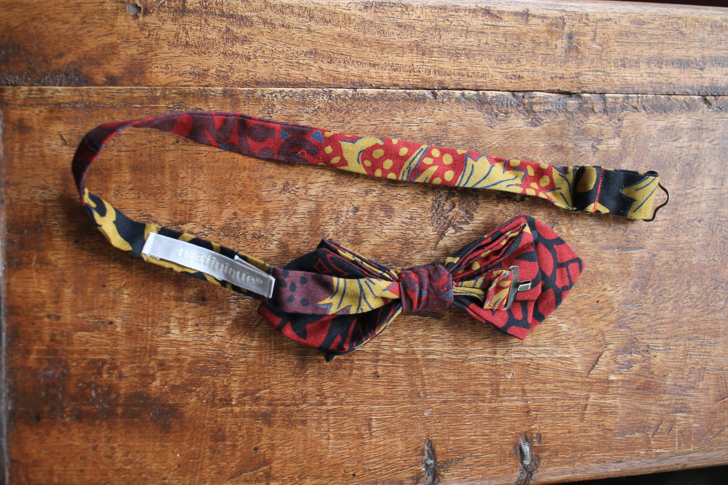 Vintage Matinique pre-tied red mustard black pattern bow tie adjustable