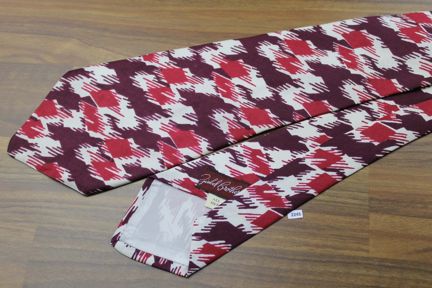 Vintage All Silk Gimbel Bros Ivory Burgundy Tie Lindy hop Swing Zoot Suit Rat Pack 1940s/1950s