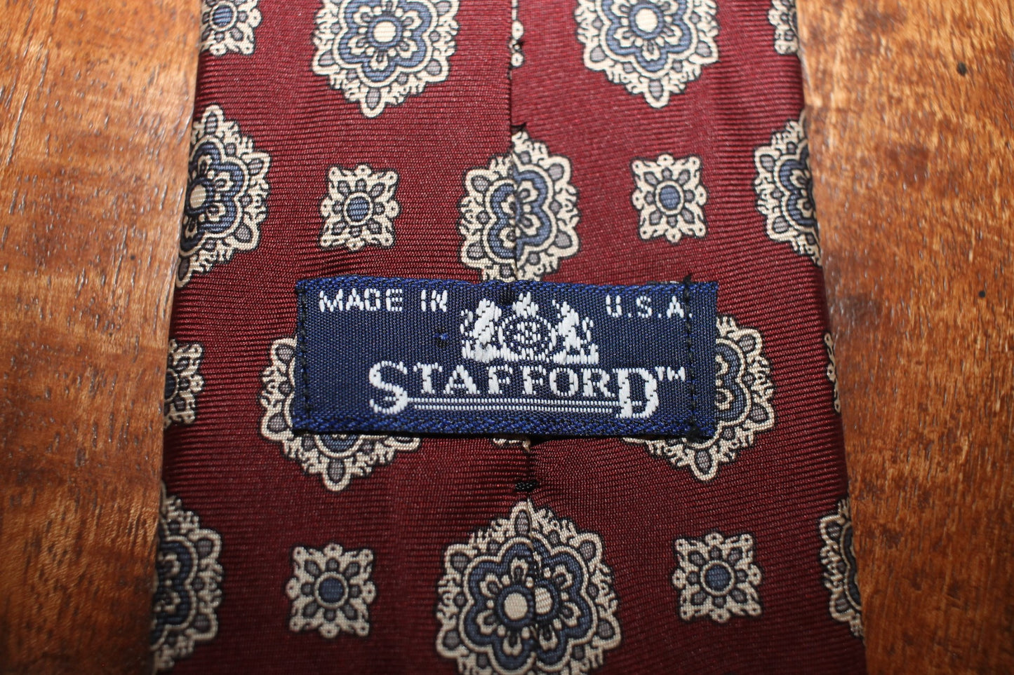 Vintage Stafford USA all silk brown cream motifs tie