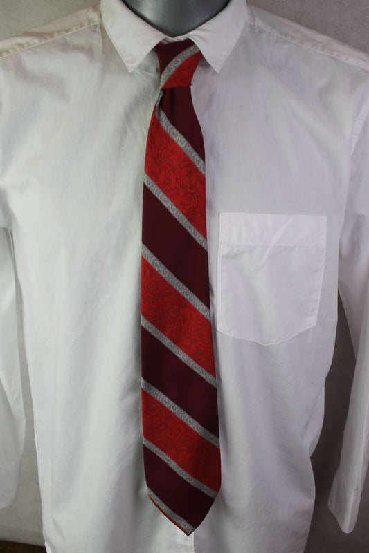 Vintage ILG'S Elizabeth 1950s burgundy silver red striped jacquard tie