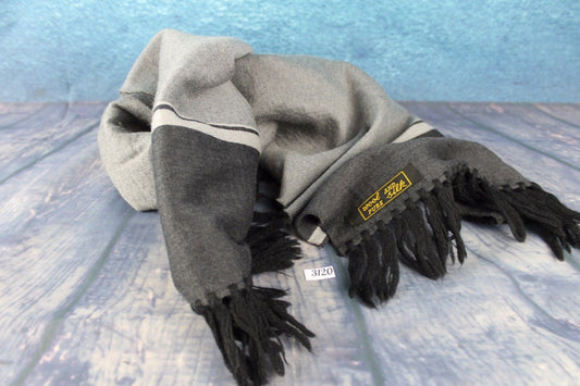 Vintage Wool & Silk Charcoal Silver Striped Scarf