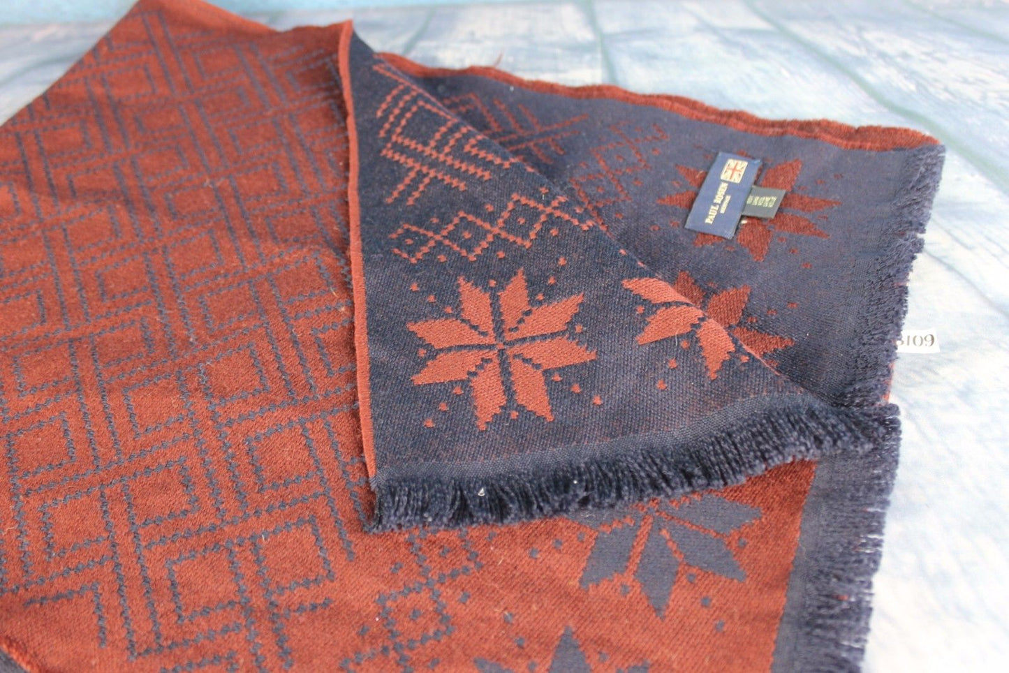 Paul Rosen Large Navy Burgundy Soft Thick Scarf