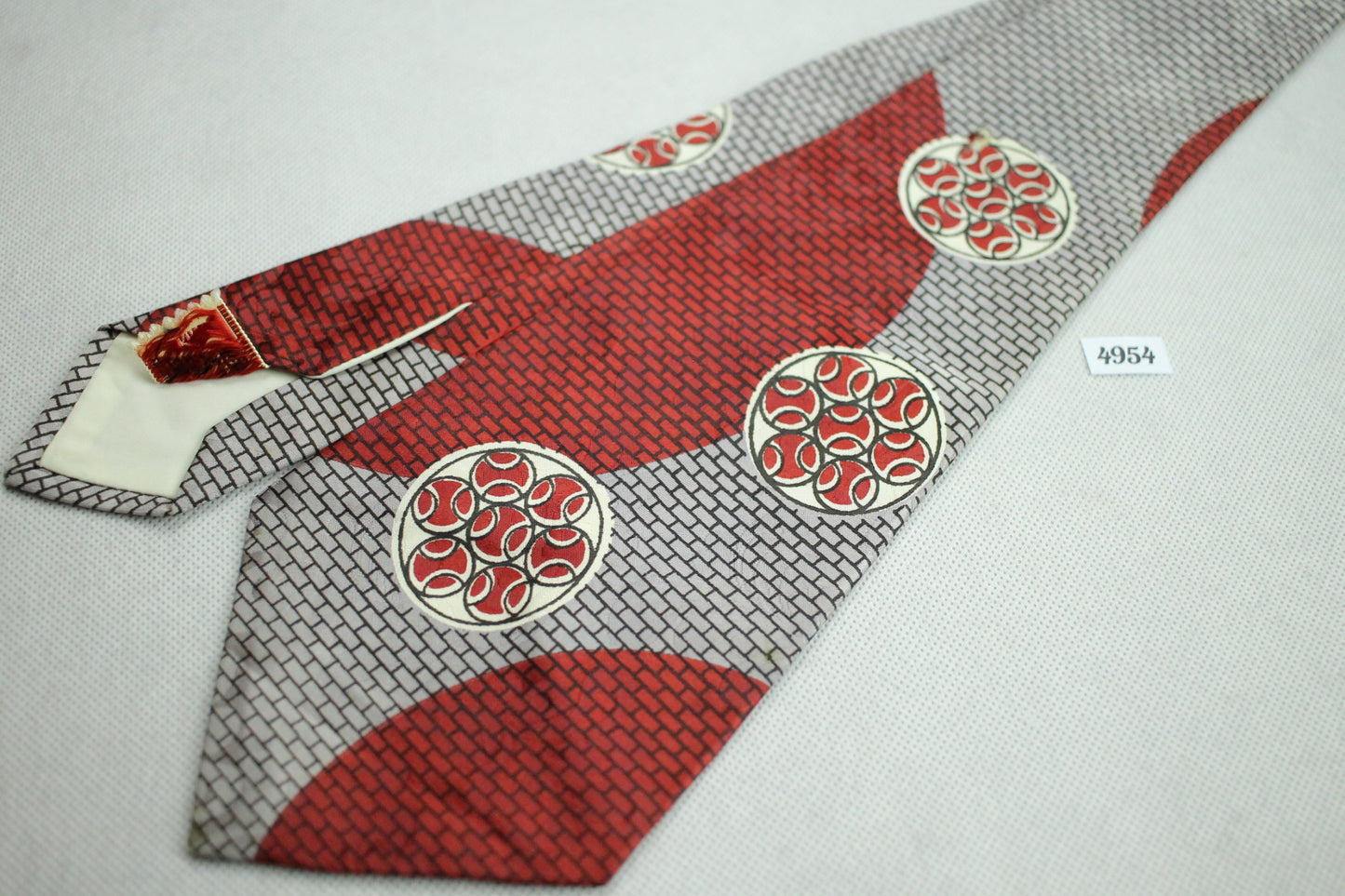 Vintage Helmsley King Swing Tie 1940s/50s Jacquard Red Grey
