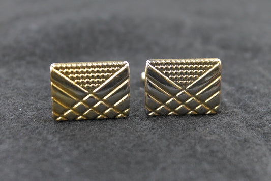 Vintage Oblong Gold Metal Woven Pattern Cufflinks