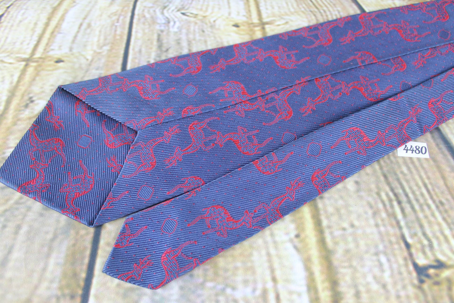 Vintage Blue Tie With Deer Stag Red Woven Repeat Pattern