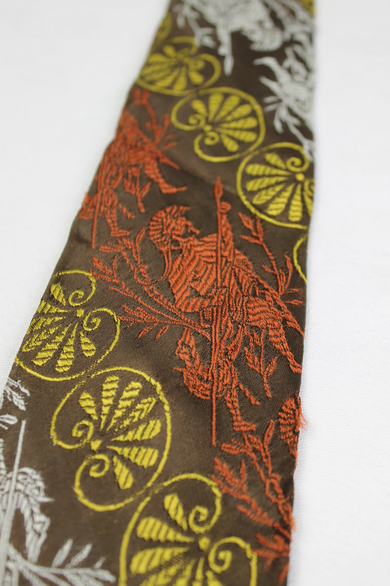 Vintage Spartan Soldier Embroidered design Gold Silver Copper Tie 1950s/60s