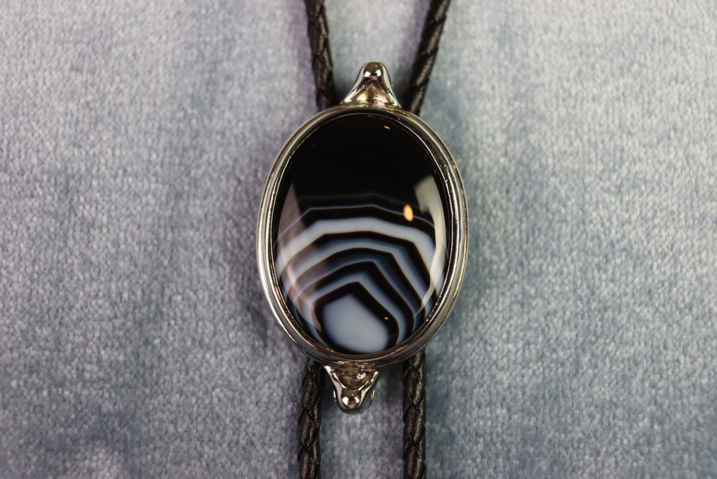 Vintage Silver Mounted Onyx Cabochon Bolo Western Tie