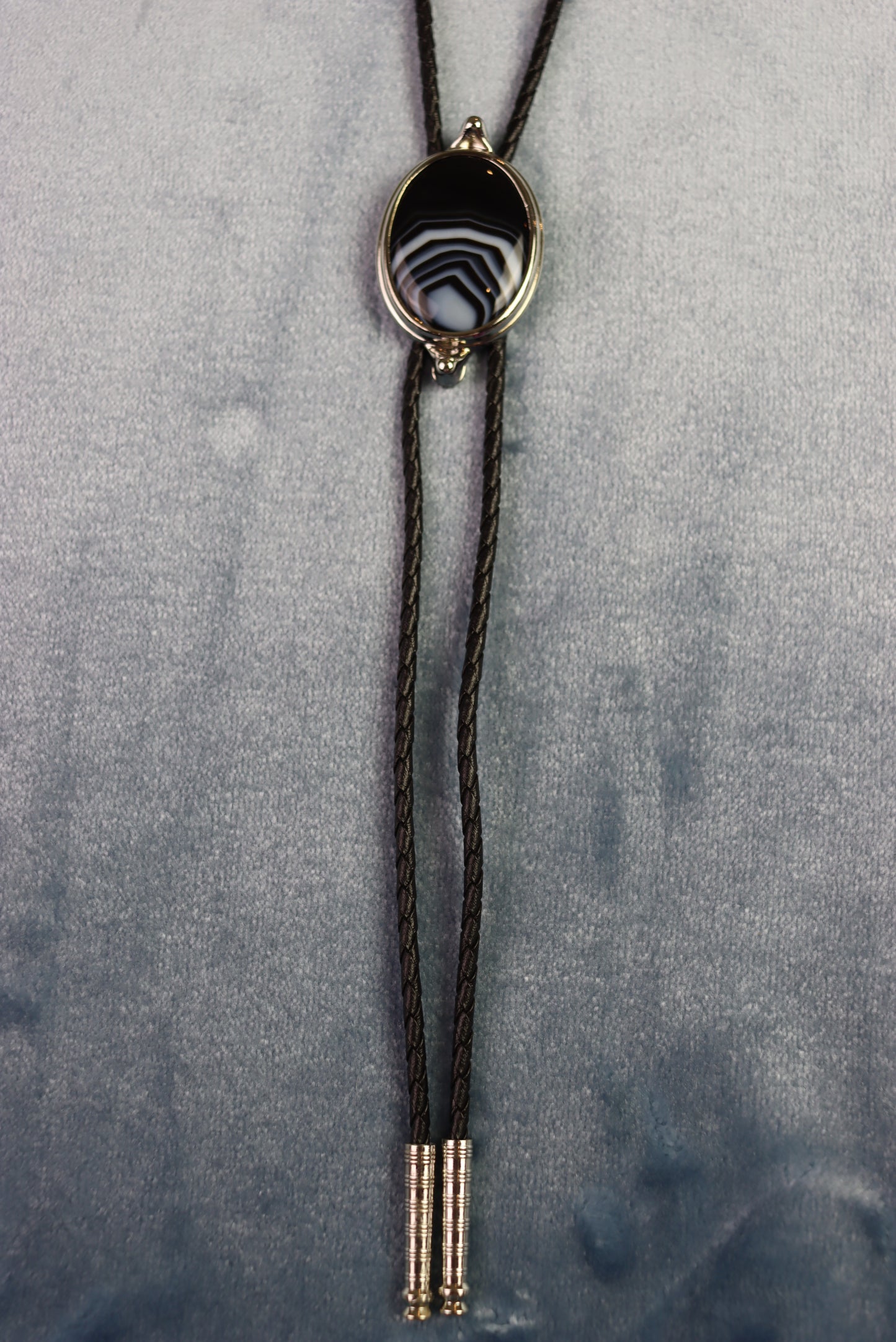 Vintage Silver Mounted Onyx Cabochon Bolo Western Tie