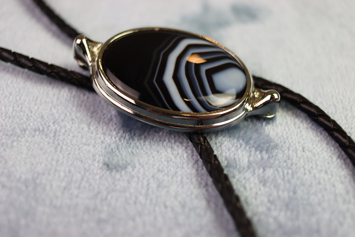 Vintage Silver Mounted Onyx Cabochon Bolo Western Tie