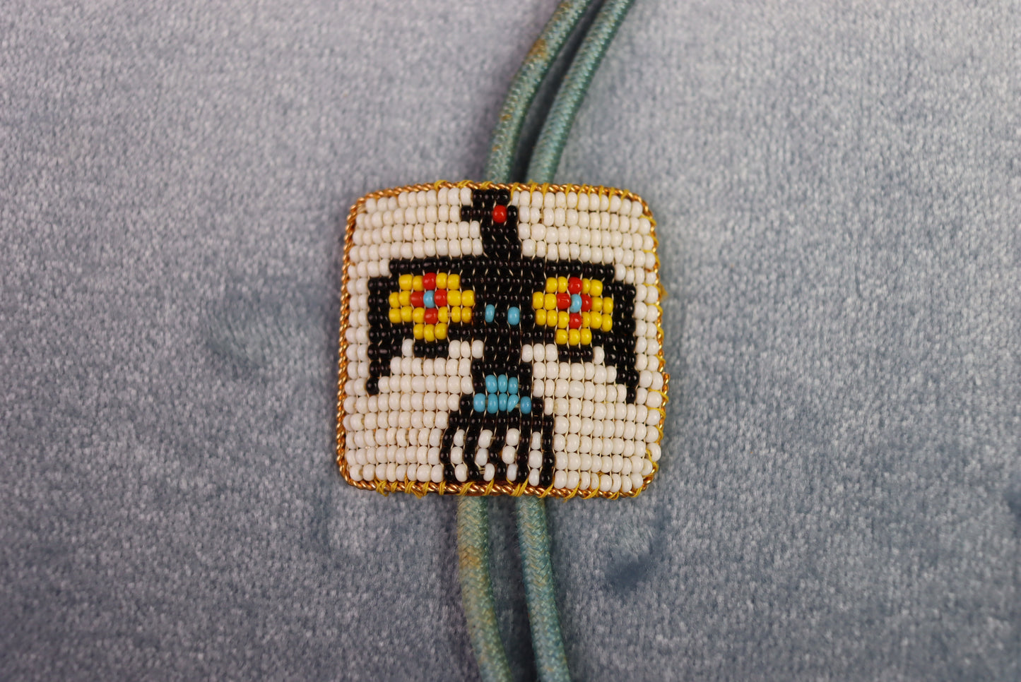 Vintage Tribal Eagle Beaded Bolo Western Tie