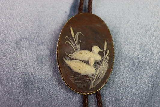 Vintage Large Oval Duck Scene Bolo Western Tie