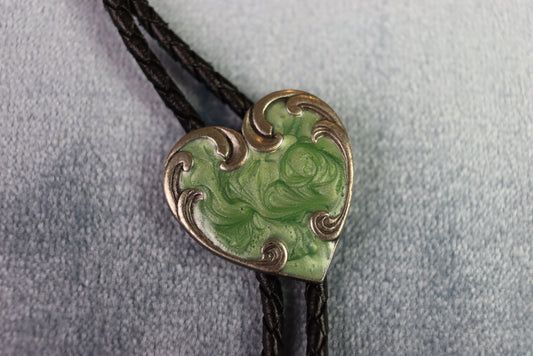 Vintage Enamelled Heart Slide Bolo Western Tie