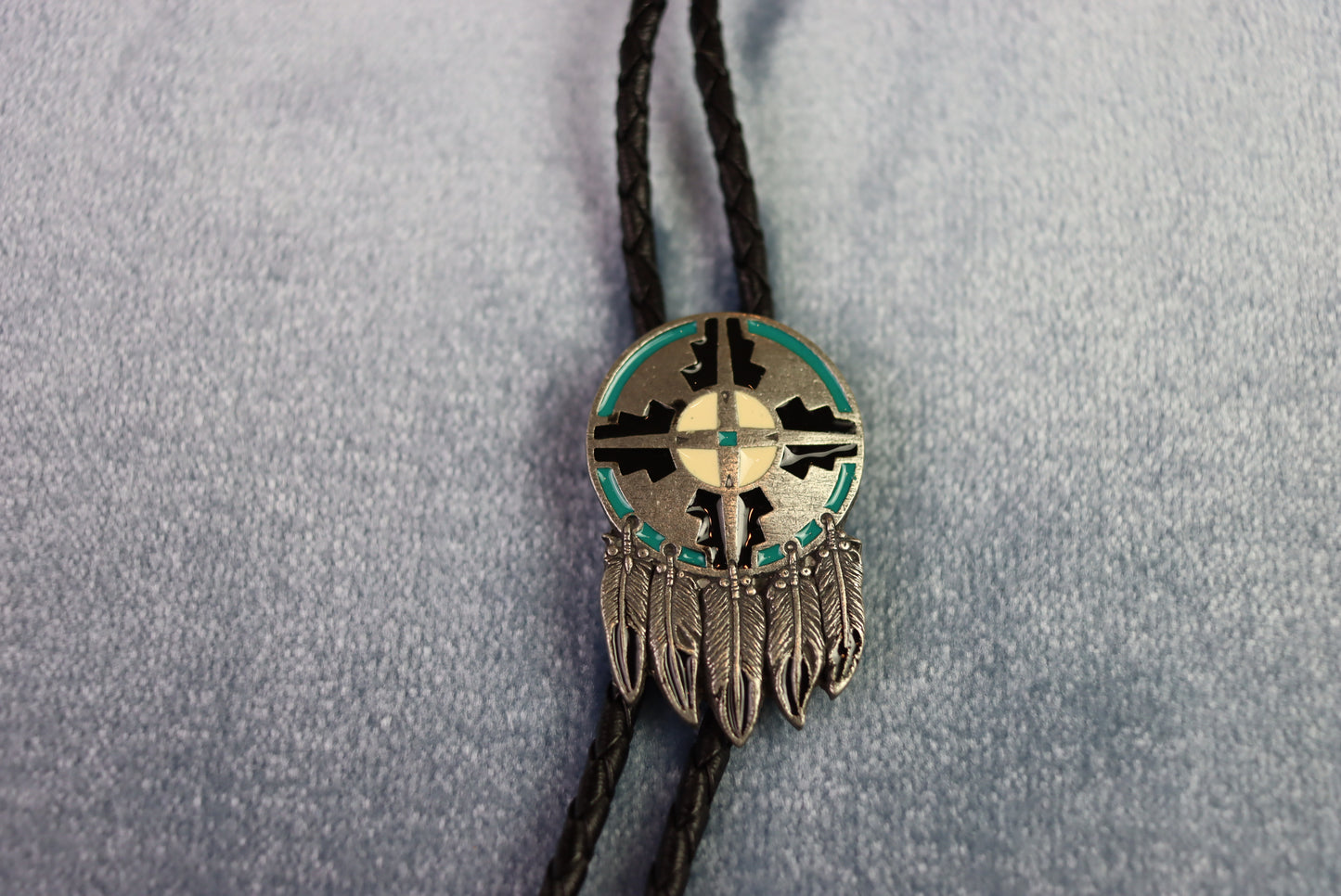 Vintage Metal Feathered Dream Catcher Bolo Western Tie