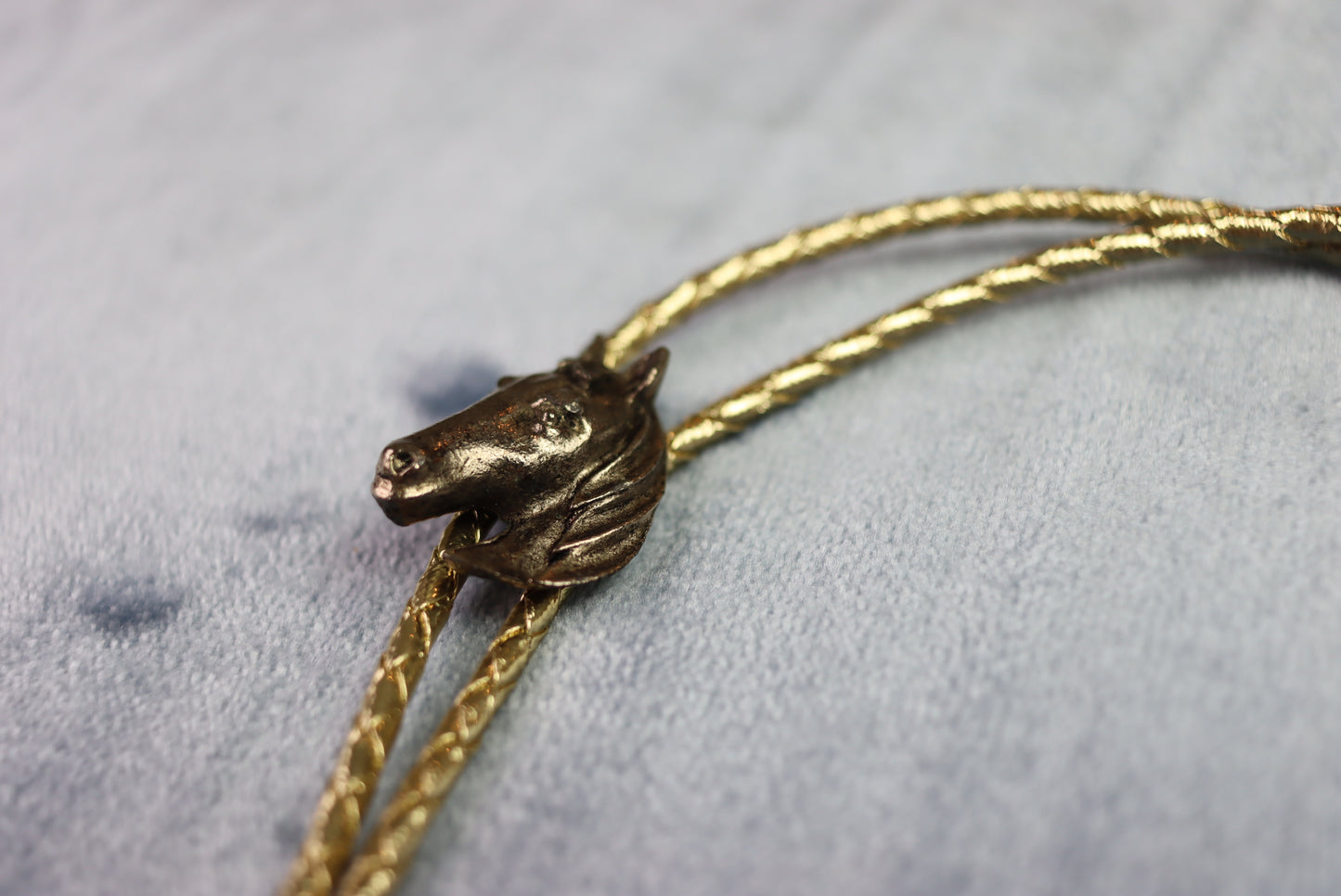 Vintage Horse Head Gold Cord Bolo Western Tie