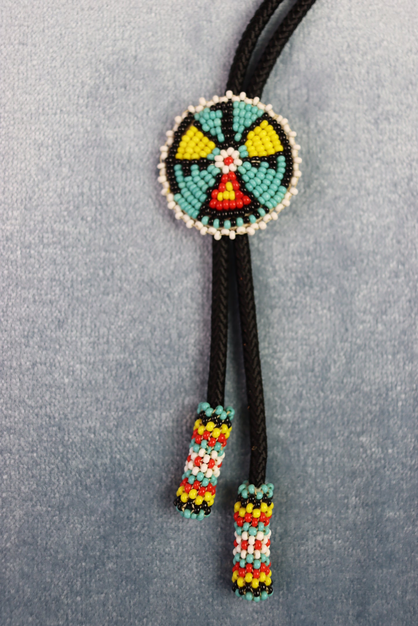 Vintage Indian Design Beaded Slide and Aiglets Bolo Western Tie
