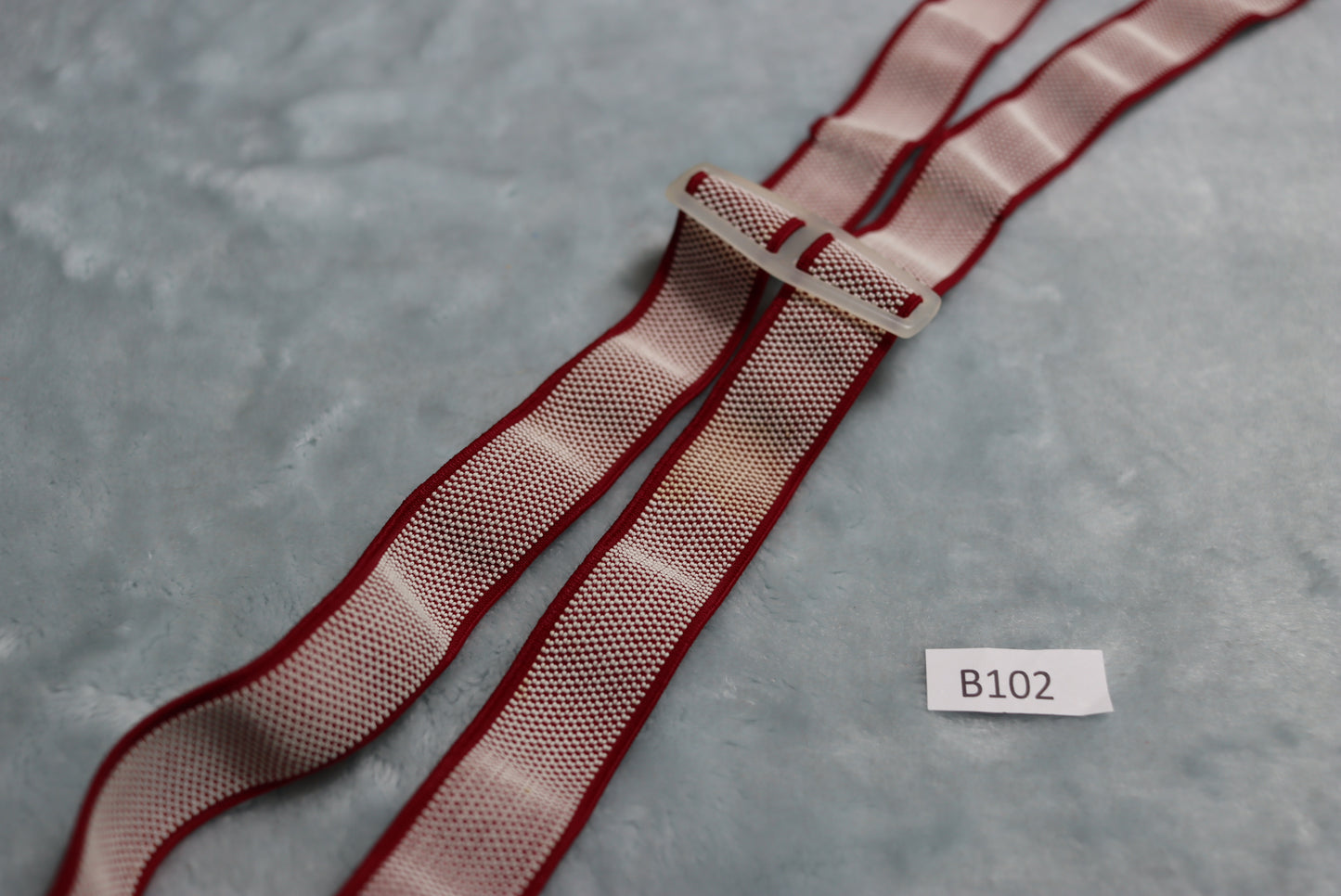 Vintage 1970s dark red white elasticated braces silver metal clips adjustable