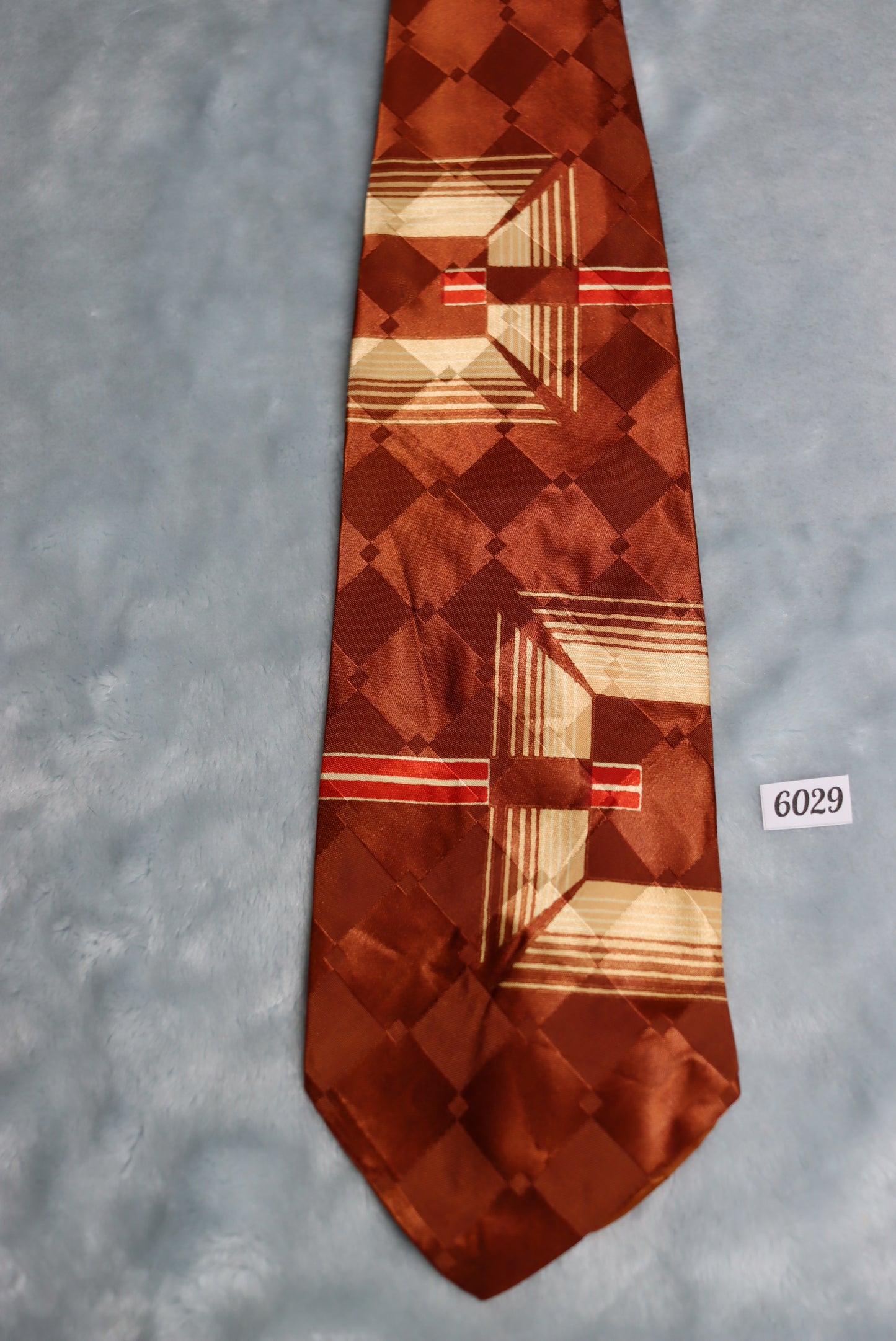 Vintage 1940s/50s Brown Moiré Squares Design Swing Tie