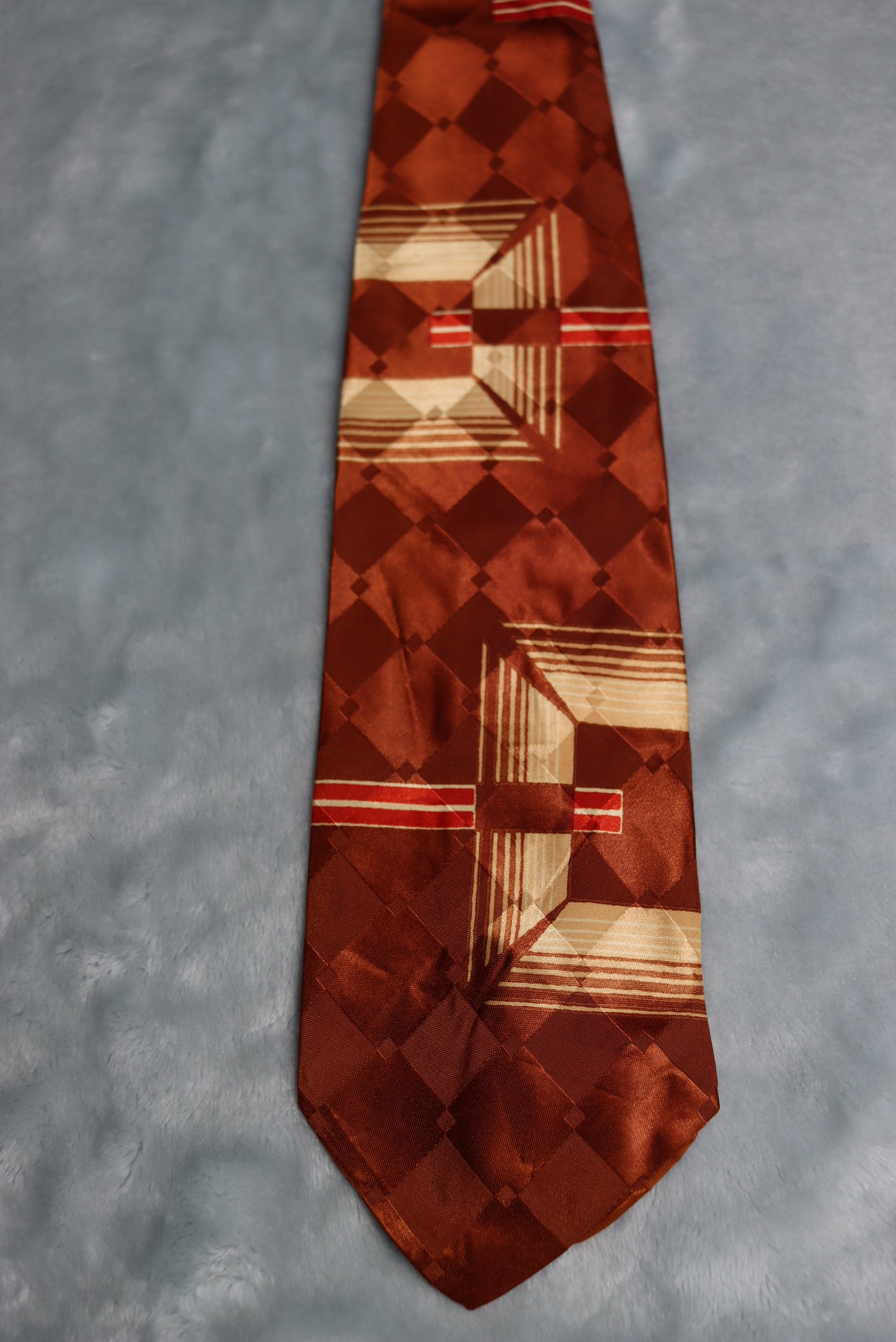 Vintage 1940s/50s Brown Moiré Squares Design Swing Tie