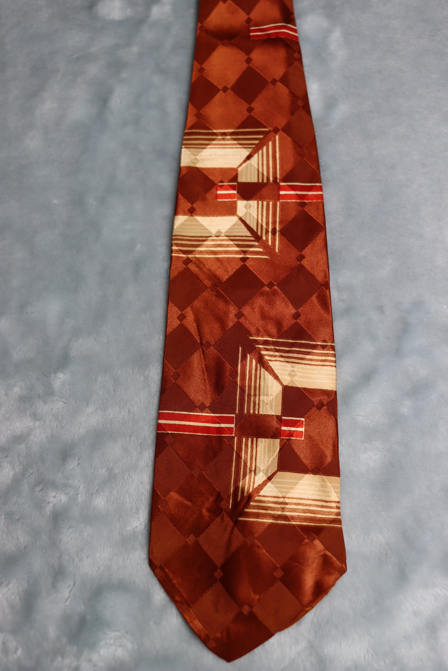 Vintage 1940s/50s Brown Moiré Squares Design Swing Tie