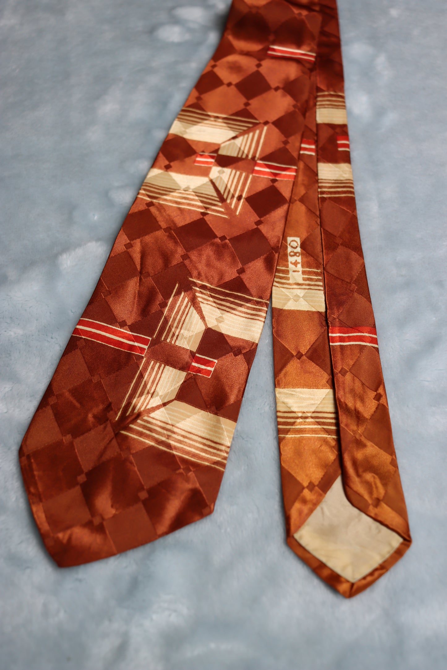 Vintage 1940s/50s Brown Moiré Squares Design Swing Tie